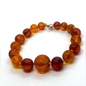 Vtg Baltic Amber & 14k GF Round Bead Bracelet Gold Filled Clasp | 7.5” L | 9g
